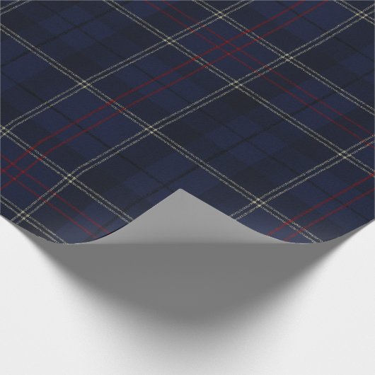 Classic Navy Blue Plaid Christmas Cadeaupapier (Hoek)
