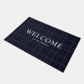 Classic Navy Blue Plaid Christmas Deurmat (Schuin)