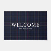 Classic Navy Blue Plaid Christmas Deurmat (Voorkant)
