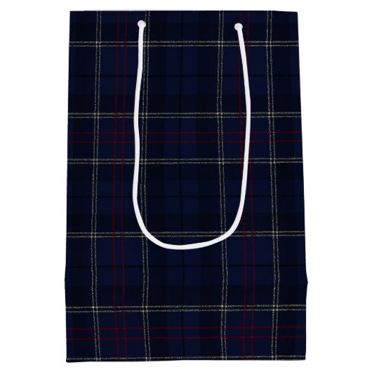 Classic Navy Blue Plaid Christmas Medium Cadeauzakje (Achterkant)