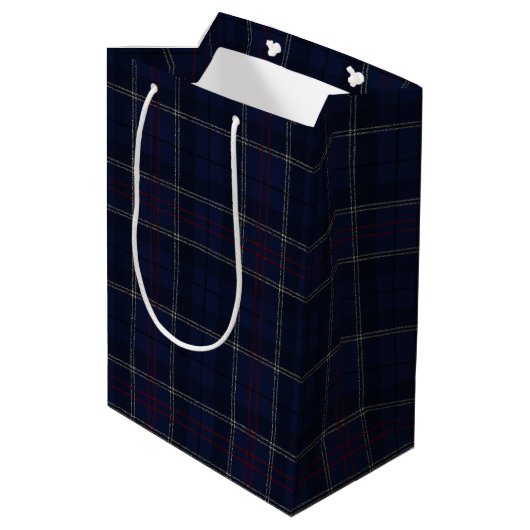 Classic Navy Blue Plaid Christmas Medium Cadeauzakje (Achterkant Gekanteld)