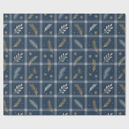 Classic Navy Blue Plaid Christmas Wrapping Paper Cadeaupapier (Vlak)
