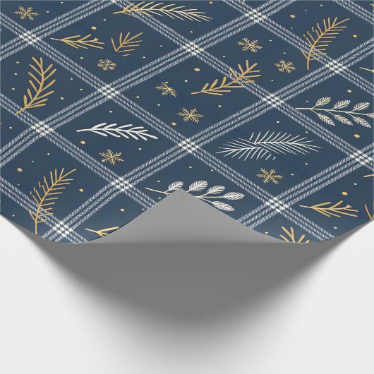 Classic Navy Blue Plaid Christmas Wrapping Paper Cadeaupapier (Hoek)