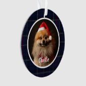 Classic Navy Blue Tartan Plaid Pet Dog Photo Ornament (voorkant)