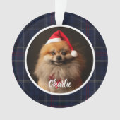 Classic Navy Blue Tartan Plaid Pet Dog Photo Ornament (voorkant)