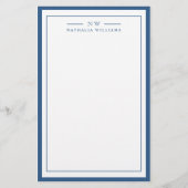 Classic Navy Blue Two Border Monogram Lined Briefpapier (Voorkant)