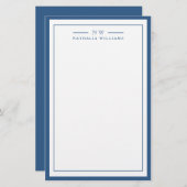 Classic Navy Blue Two Border Monogram Lined Briefpapier (Voorkant / Achterkant)