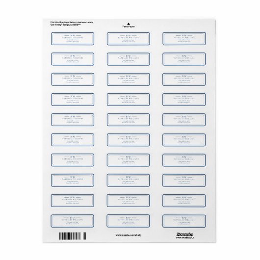 Classic Navy Blue Two Border Monogram Lined Etiket (Full Sheet)