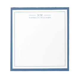 Classic Navy Blue Two Border Monogram Lined Notitieblok
