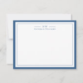 Classic Navy Blue Two Border Monogram Lined Notitiekaartje (Voorkant)