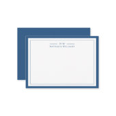 Classic Navy Blue Two Border Monogram Lined Notitiekaartje (Voorkant / Achterkant in situ)