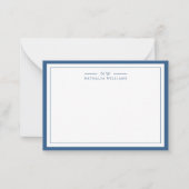Classic Navy Blue Two Border Monogram Lined Notitiekaartje (Voorkant)