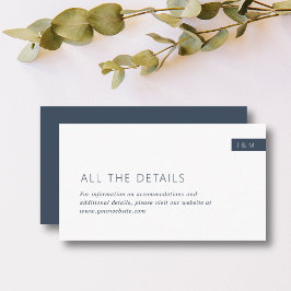 Classic Navy Blue & White Monogram Weddenschap - G Informatiekaartje