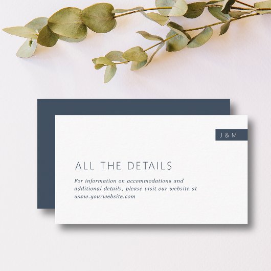 Classic Navy Blue & White Monogram Weddenschap - G Informatiekaartje