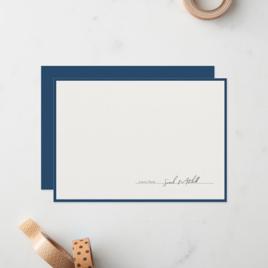Classic Navy Border Personalized Script Notitiekaartje (Voorkant / Achterkant in situ)