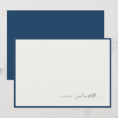 Classic Navy Border Personalized Script Notitiekaartje (Voorkant / Achterkant)