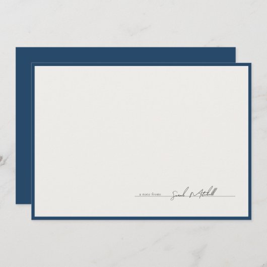 Classic Navy Border Personalized Script Notitiekaartje (Voorkant / Achterkant)