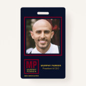 Classic Navy Burgundy Gold Monogram Logo Foto Badge (Voorkant)