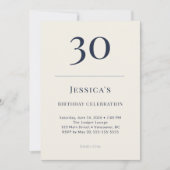 Classic Navy & Cream 30th Birthday Celebration Kaart (Voorkant)