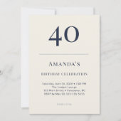 Classic Navy & Cream 40th Birthday Celebration Inv Kaart (Voorkant)