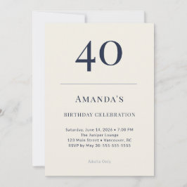 Classic Navy & Cream 40th Birthday Celebration Inv Kaart