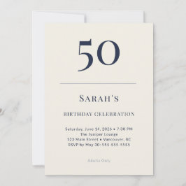Classic Navy & Cream 50th Birthday Celebration Kaart