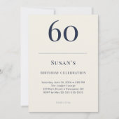 Classic Navy & Cream 60th Birthday Celebration Kaart (Voorkant)