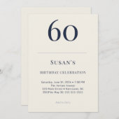Classic Navy & Cream 60th Birthday Celebration Kaart (Voorkant / Achterkant)