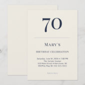 Classic Navy & Cream 70th Birthday Celebration Kaart (Voorkant / Achterkant)