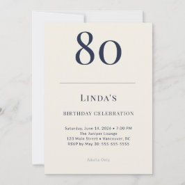 Classic Navy & Cream 80th Birthday Celebration Kaart