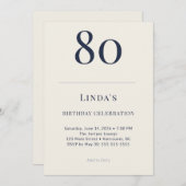 Classic Navy & Cream 80th Birthday Celebration Kaart (Voorkant / Achterkant)