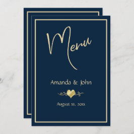 Classic Navy en Gold Wedding Receptie Menu Kaart