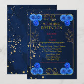 Classic Navy Floral Wedding Invite Template Kaart (Voorkant / Achterkant)