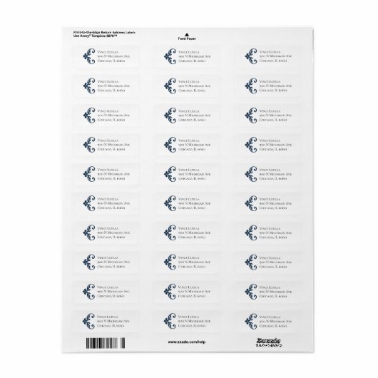 Classic Navy Flourish Address Etiket (Full Sheet)