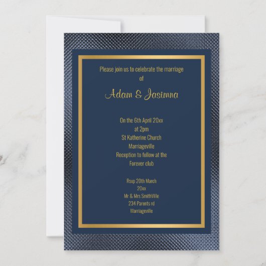 CLASSIC NAVY GOLD LAYERED EMBOSSED WEDDING KAART (Voorkant)