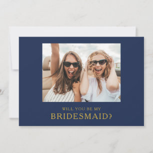 Classic Navy Gold Photo Bridesmaid proposal Kaart