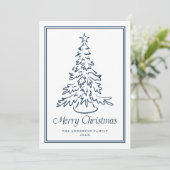Classic Navy Hand-Drawn Christmas Tree Non-Photo Feestdagenkaart (Staand voorkant)