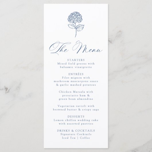 Classic Navy Hydrangea Wedding Menu (Voorkant)