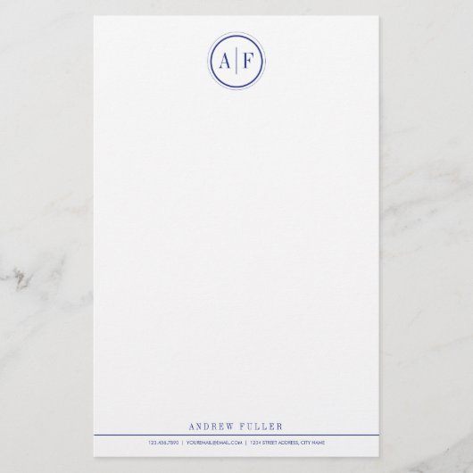 Classic Navy Monogrammed Stationery Briefpapier (Voorkant)