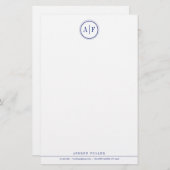 Classic Navy Monogrammed Stationery Briefpapier (Voorkant / Achterkant)