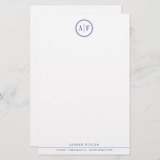 Classic Navy Monogrammed Stationery Briefpapier (Voorkant / Achterkant)