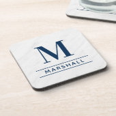 Classic Navy Personalized Family Monogram Initiaal Bier Onderzetter (Linkerzijde)
