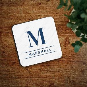 Classic Navy Personalized Family Monogram Initiaal Bier Onderzetter