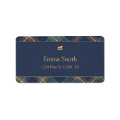Classic Navy Plaid Birthday Etiket (Voorkant)