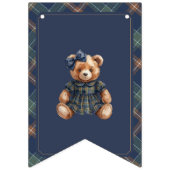 Classic Navy Plaid Teddy Bear Girl Happy Birthday Vlaggetjes (Eerste vlag)