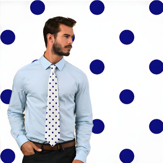 Classic Navy Polka Dot Pattern op wit Stropdas