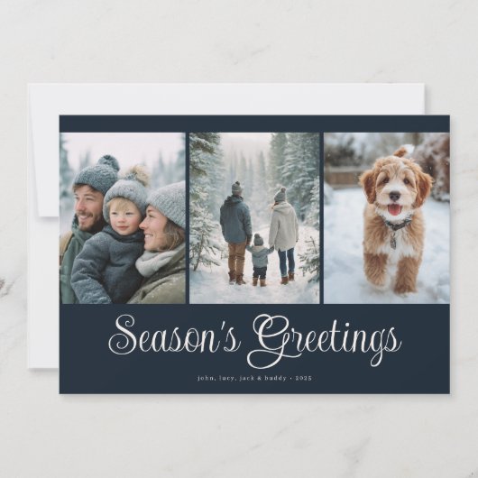 Classic Navy Seasons Greetings Photo Collage Feestdagenkaart (Voorkant)