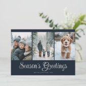Classic Navy Seasons Greetings Photo Collage Feestdagenkaart (Staand voorkant)