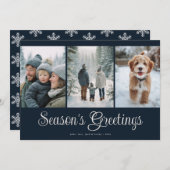 Classic Navy Seasons Greetings Photo Collage Feestdagenkaart (Voorkant / Achterkant)