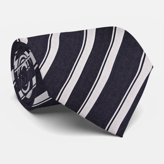 Classic Navy & Silver Diagonal Striped Stropdas (Opgerold)